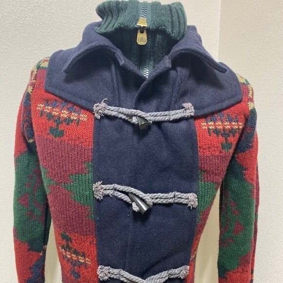 Vintage 80s Desigual Navajo Fullprint Knit Duffle Jacket Size Small - Picture 2 of 9